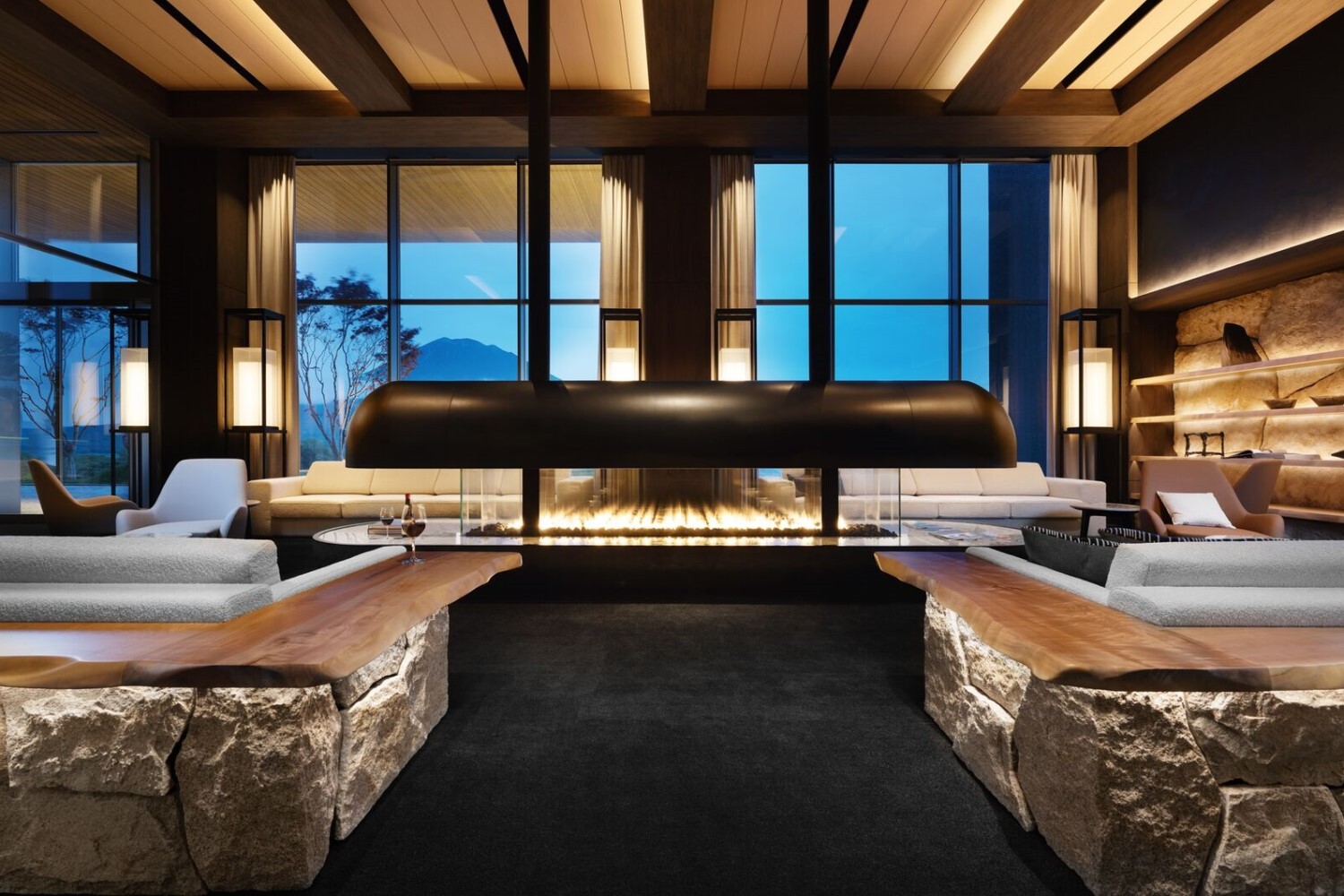 Lobby Night Yotei Fireplace Summer